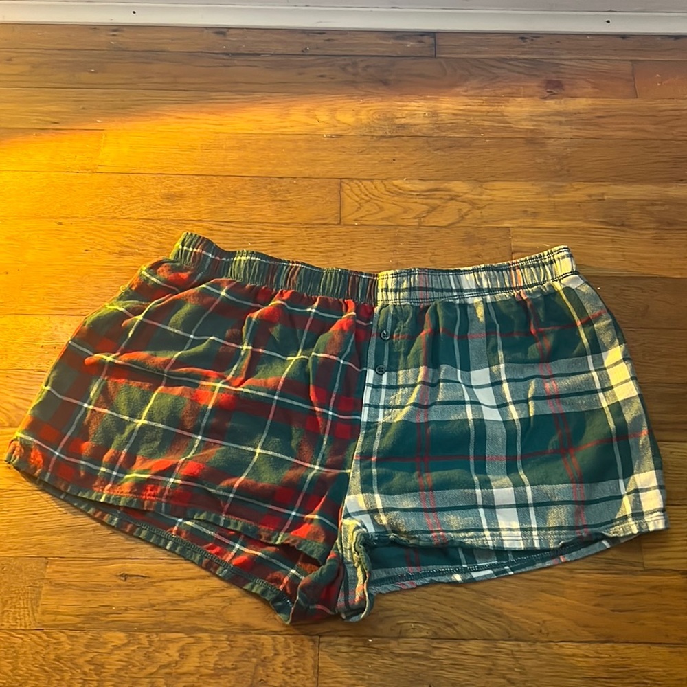 plaid christmas pj shorts